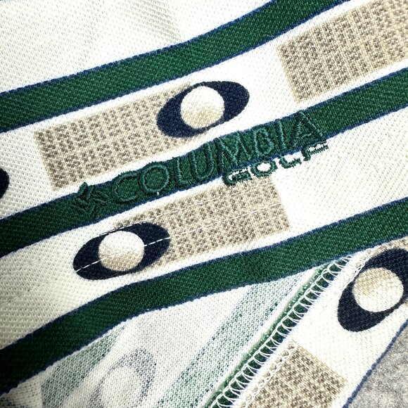 Vintage 90's Columbia Golf Men XL Polo Shirt Green Striped Pattern Short Sleeve - Picture 5 of 12